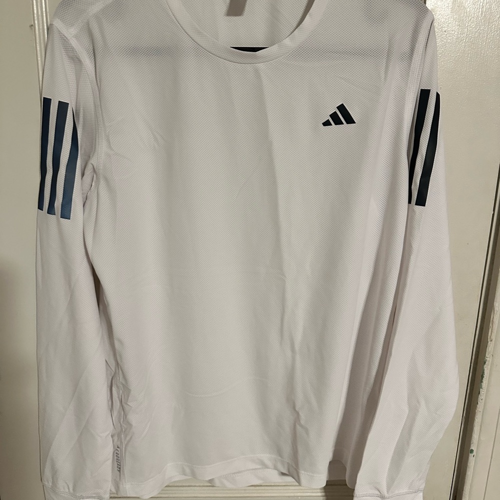 adidas White Long Sleeve Shirt with Black Stripes